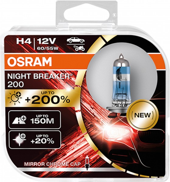OSRAM NIGHT BREAKER 200 H4 P43t 12V/60-55W (2er Box)