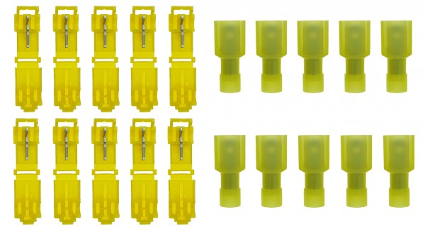 baytronic 10x T-Schnellverbinder gelb + 10x vollisolierter Flachstecker gelb