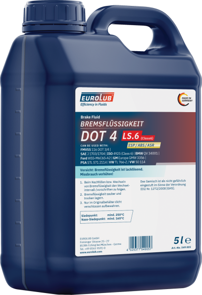 EUROLUB Bremsflüssigkeit DOT4 LS.6 Class6 5 L