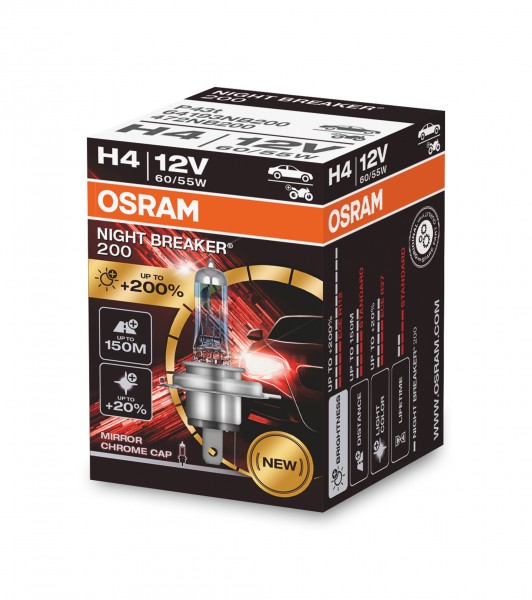 OSRAM NIGHT BREAKER 200 H4 P43t 12V/60-55W (1er Faltschachtel)