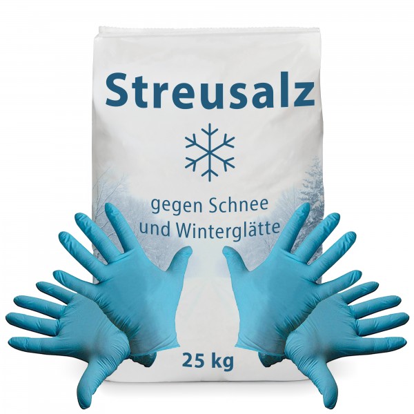Streusalz/Auftausalz grobkörnig 25 kg + 2 paar Einweg Nitril-Handschuhe