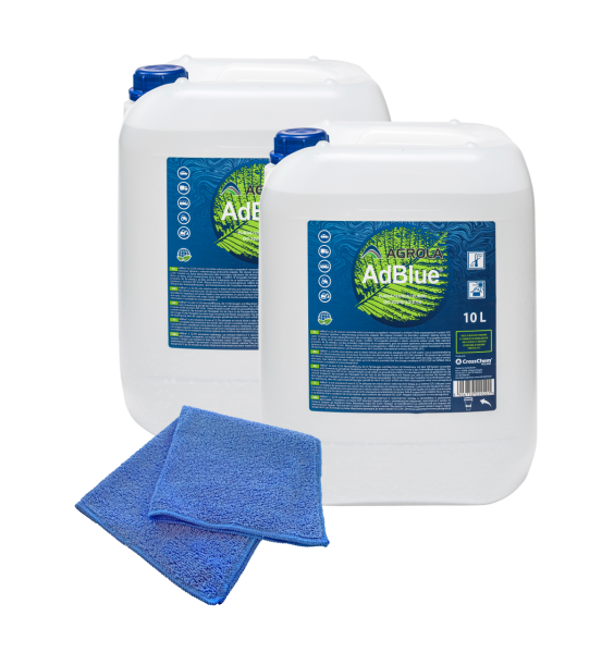 2x AGROLA Harnstofflösung AdBlue® inkl. Füllschlauch 10 L + Microfasertuch blau