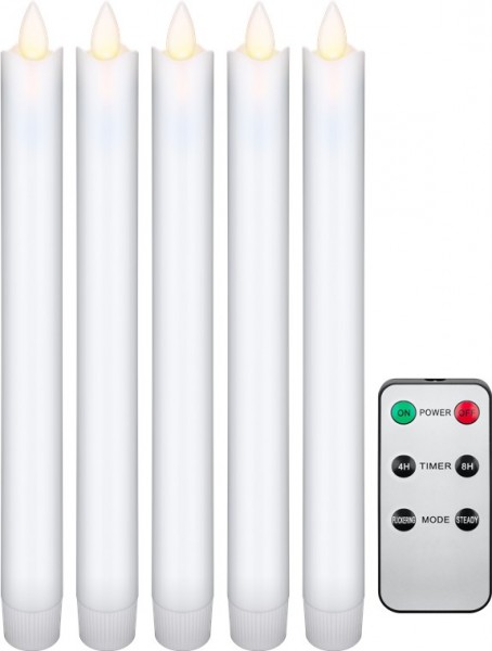 goobay 5er-Set weiße LED-Echtwachs-Stabkerzen, inkl. Fernbedienung weiß (5er Faltschachtel)
